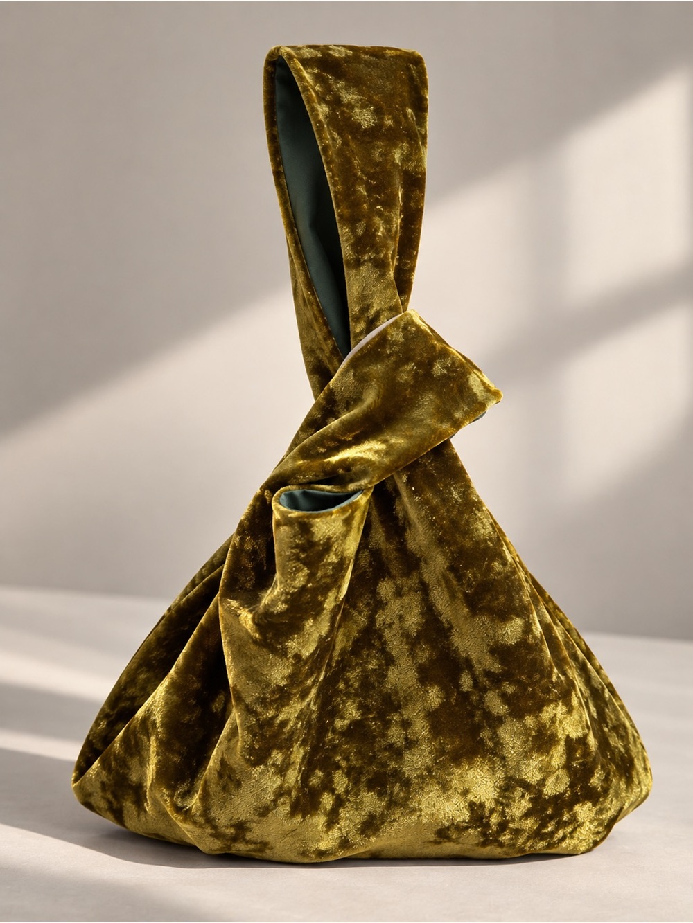 Olive Crushed Velvet Knot Tote - Japanese knot Bags